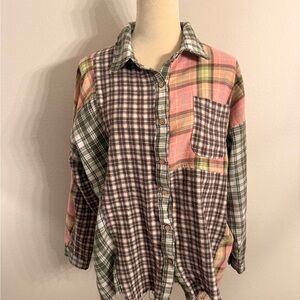Easel Multicolor Plaid Button Down Shirt